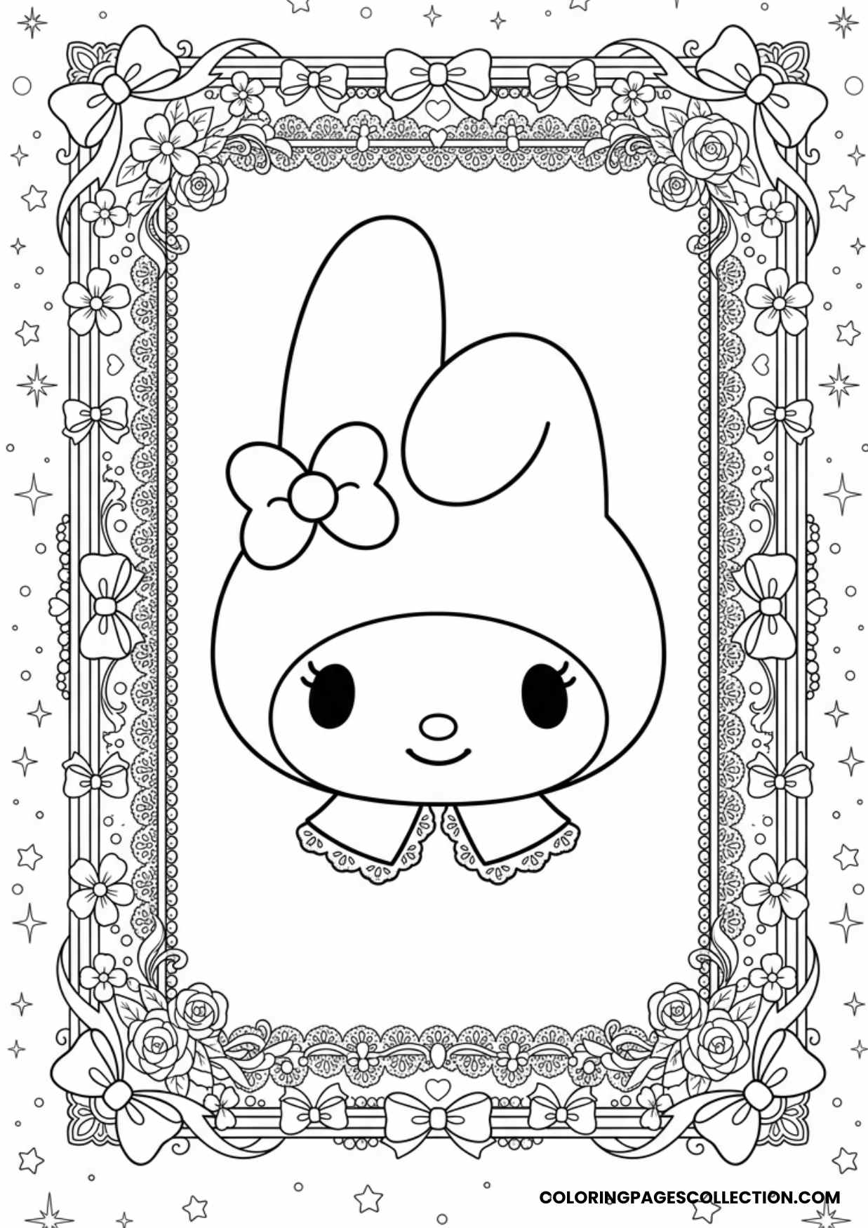 aesthetic my melody portrait with frame coloring page