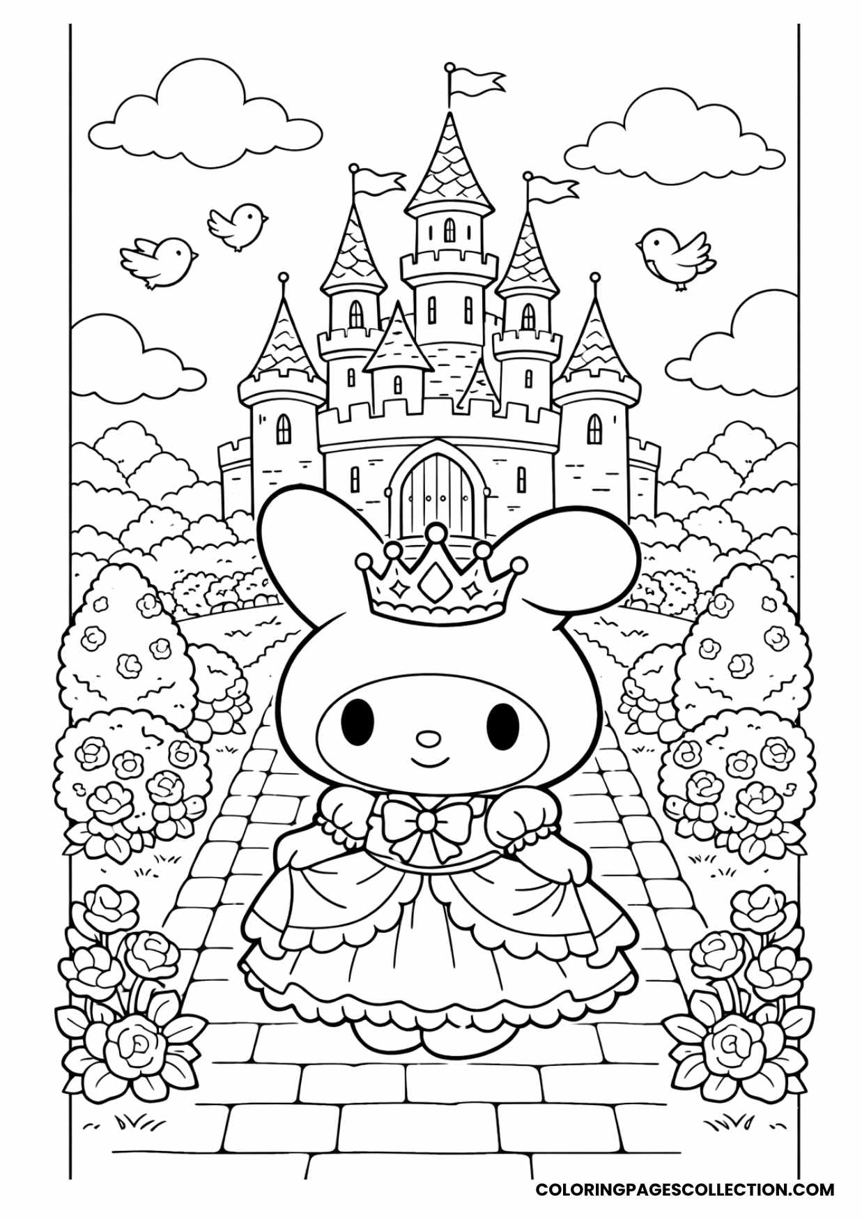 my melody princess castle scene coloring page