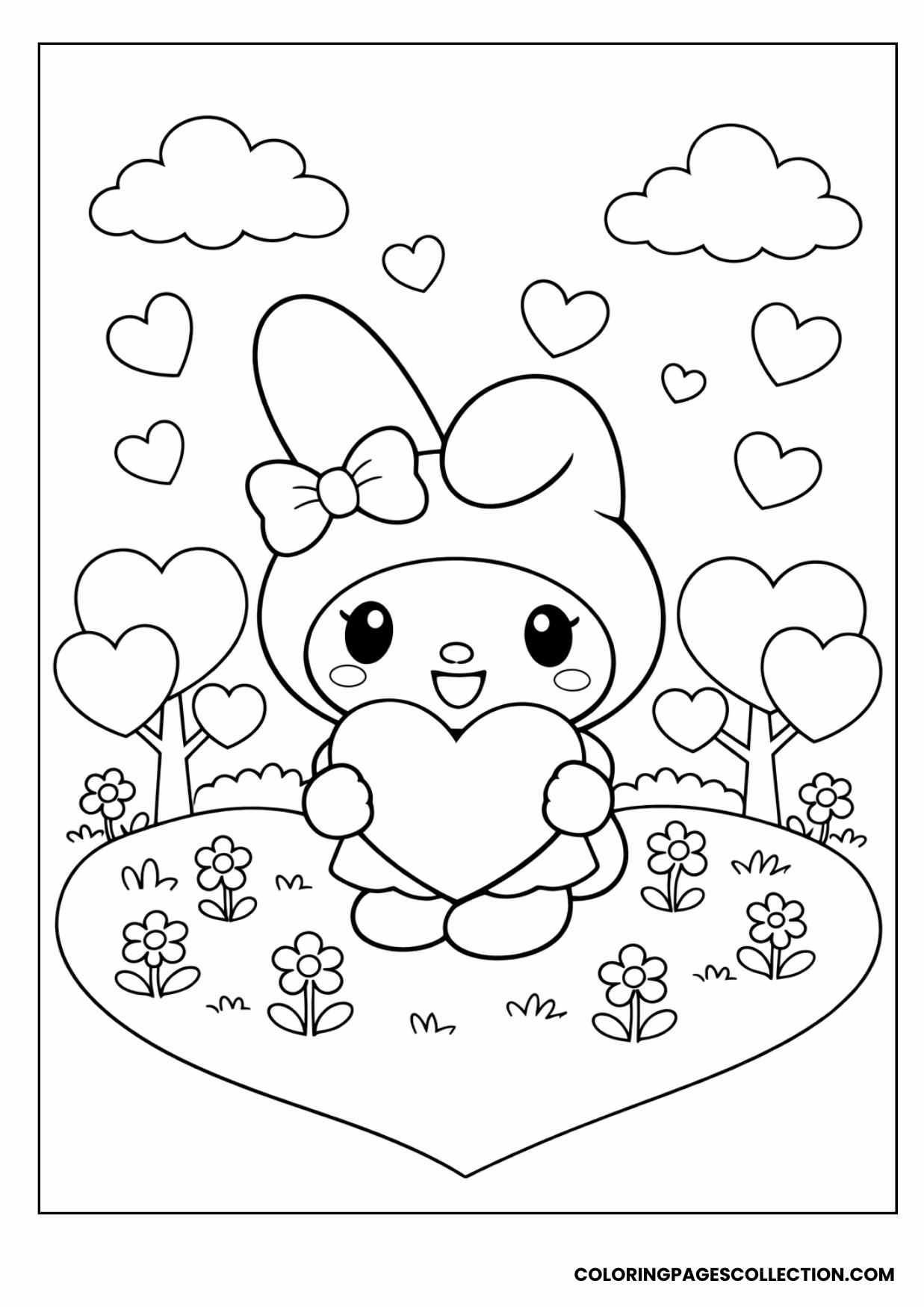 my melody holding a heart coloring page