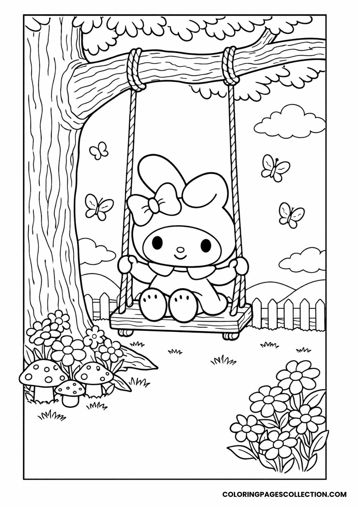 my melody garden swing scene coloring page