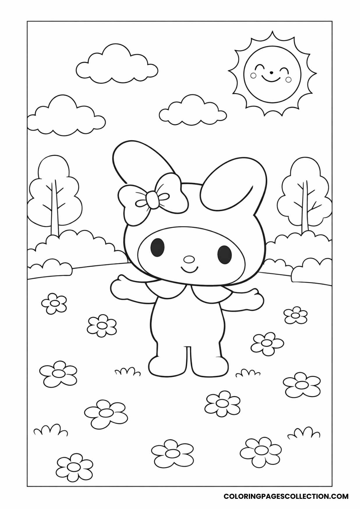 my melody full body minimal scene coloring page