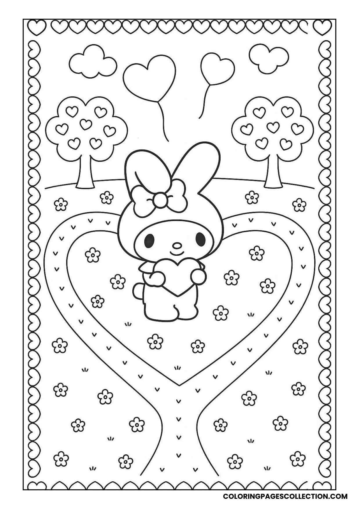 my melody valentine card layout coloring page