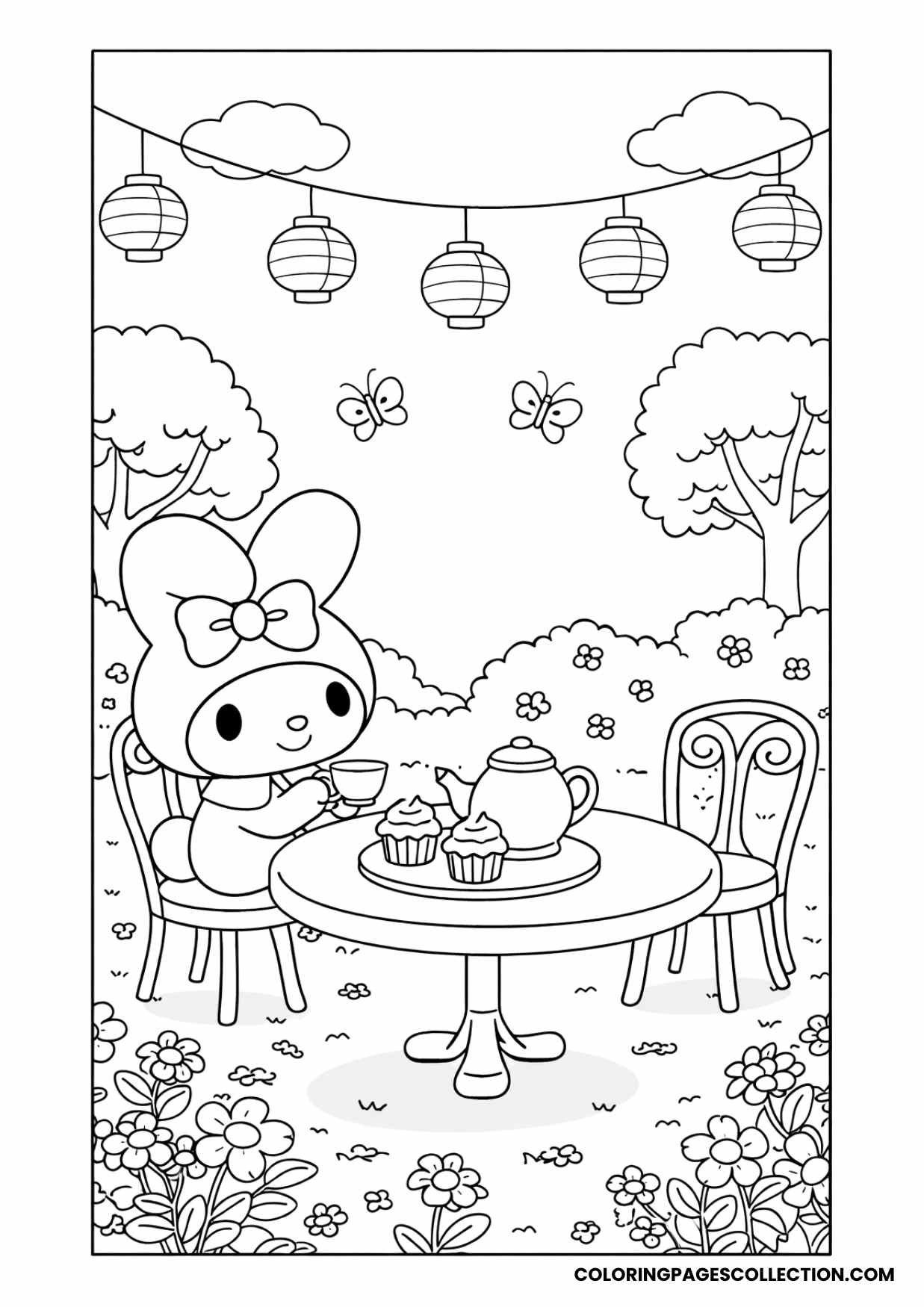 my melody cozy winter scene coloring page