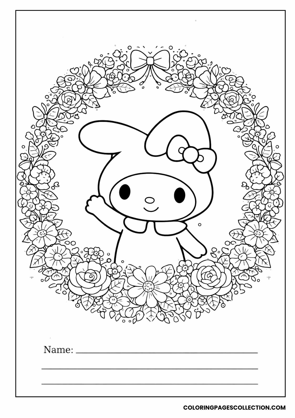 my melody floral wreath design coloring page