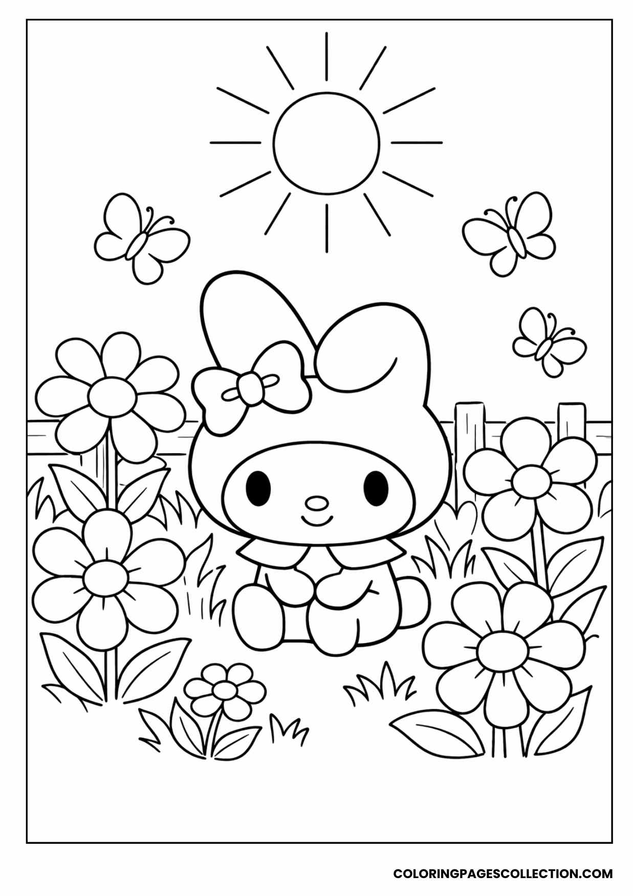 my melody in flower garden coloring page