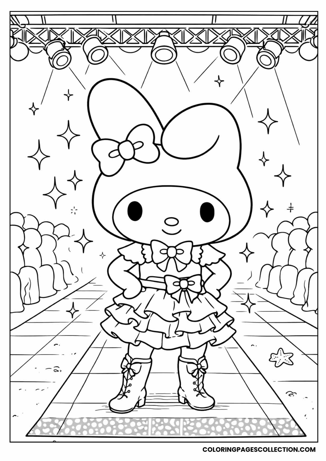 my melody fashion runway scene coloring page