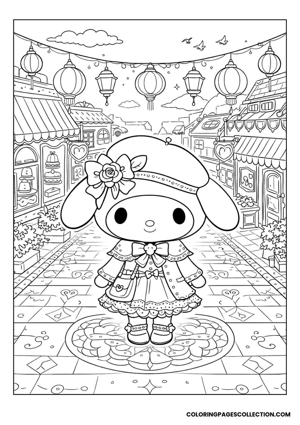 japanese street style scene coloring page