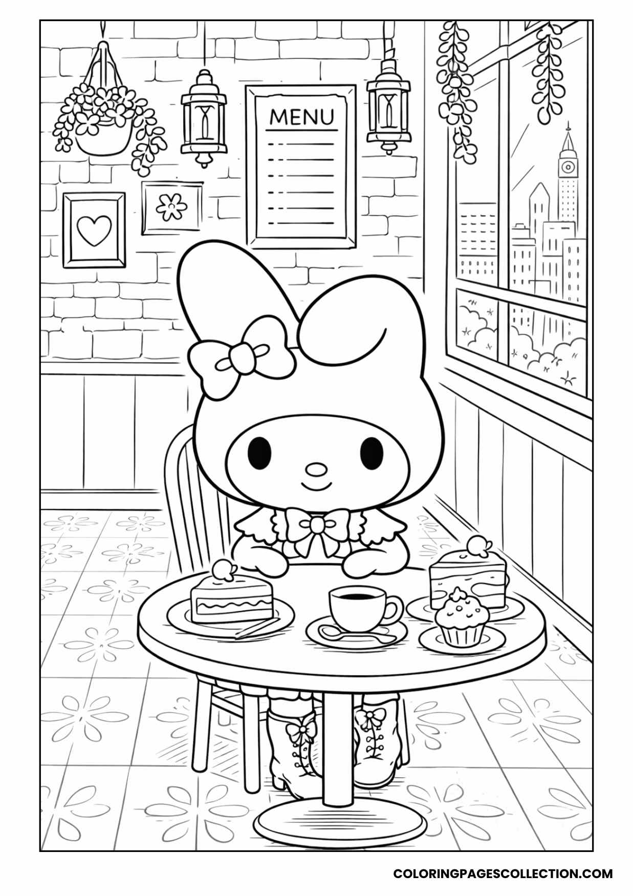 cozy cafe scene coloring page
