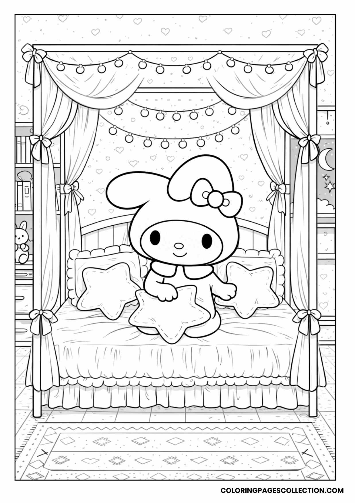 dream bedroom aesthetic scene coloring page