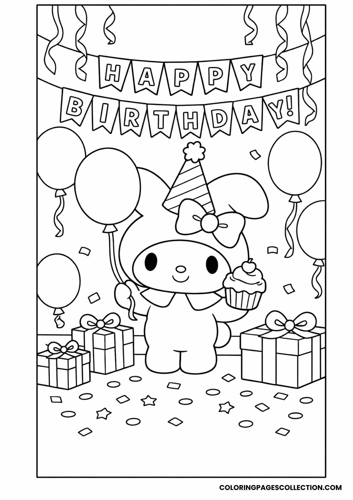 my melody birthday party scene coloring page