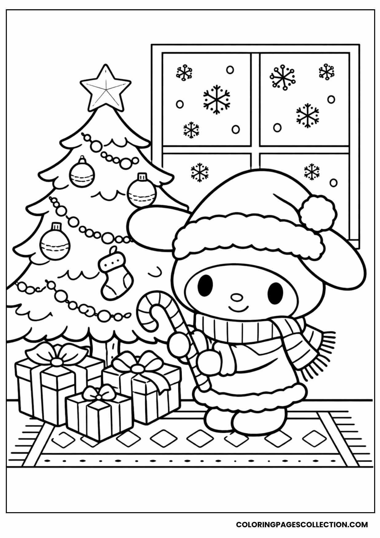 my melody christmas scene coloring page
