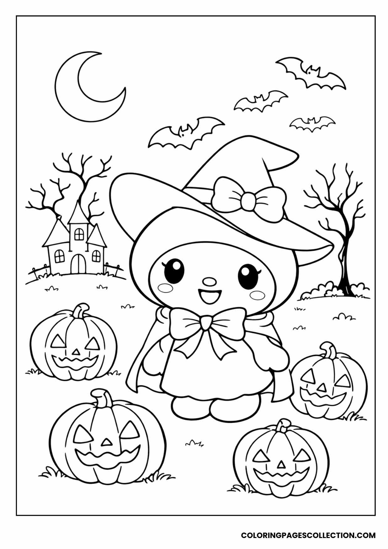 my melody halloween night scene coloring page