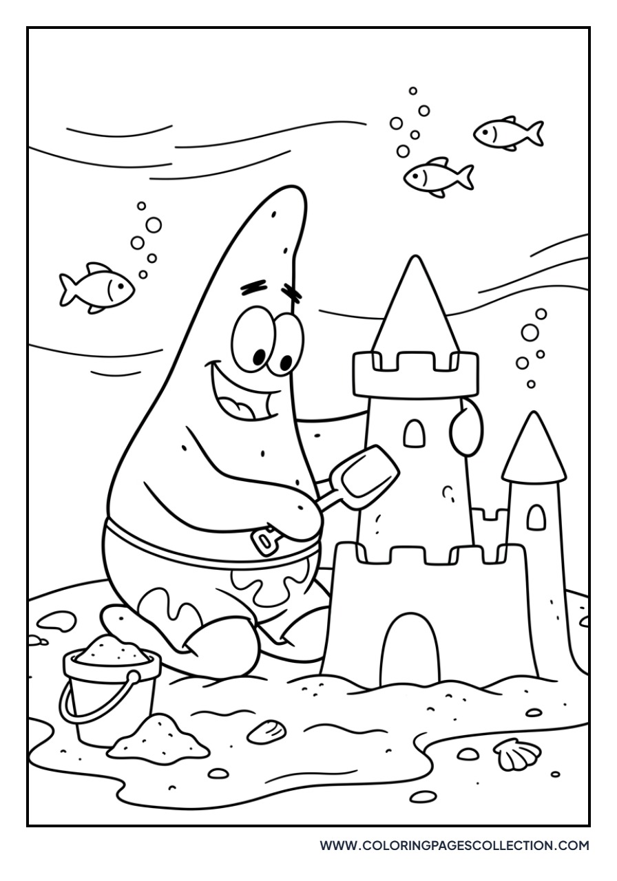 Patrick Star Building Sandcastle
