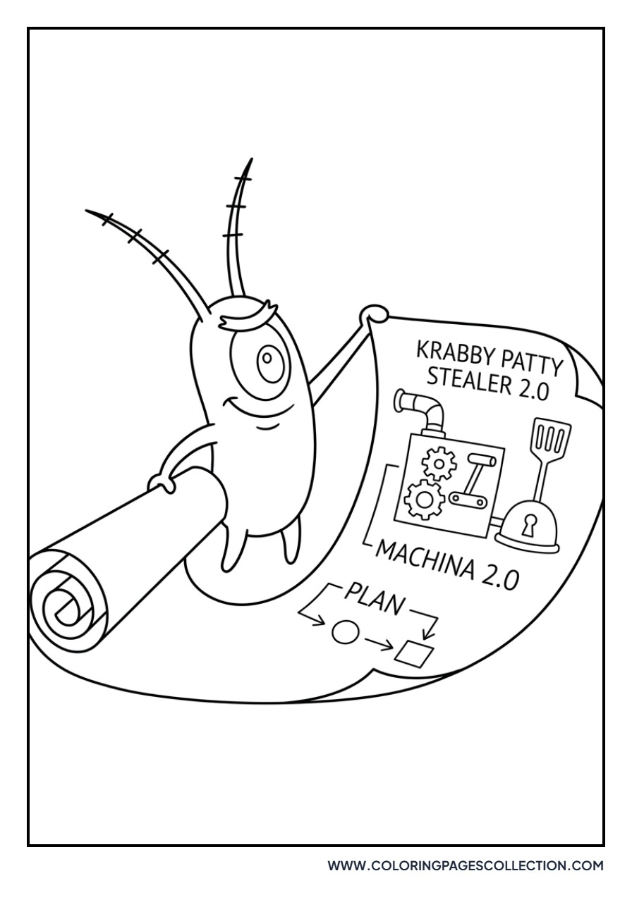 Plankton Holding a Blue Blueprint