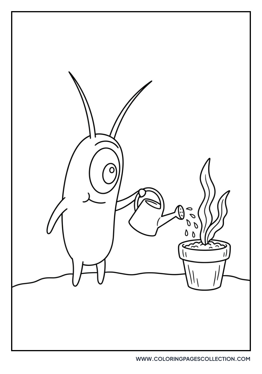 Plankton Watering a Plant