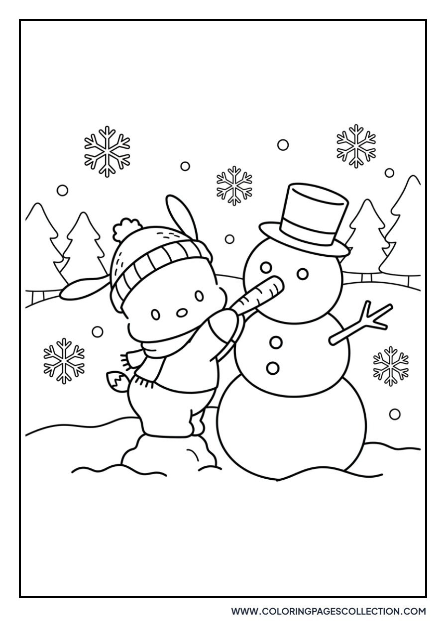 Pochacco Building a Snowman