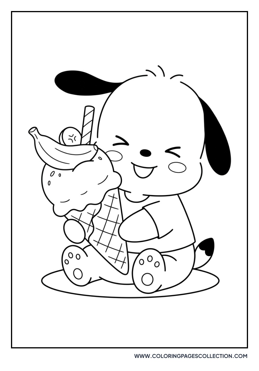 Pochacco Eating Banana Ice Cream