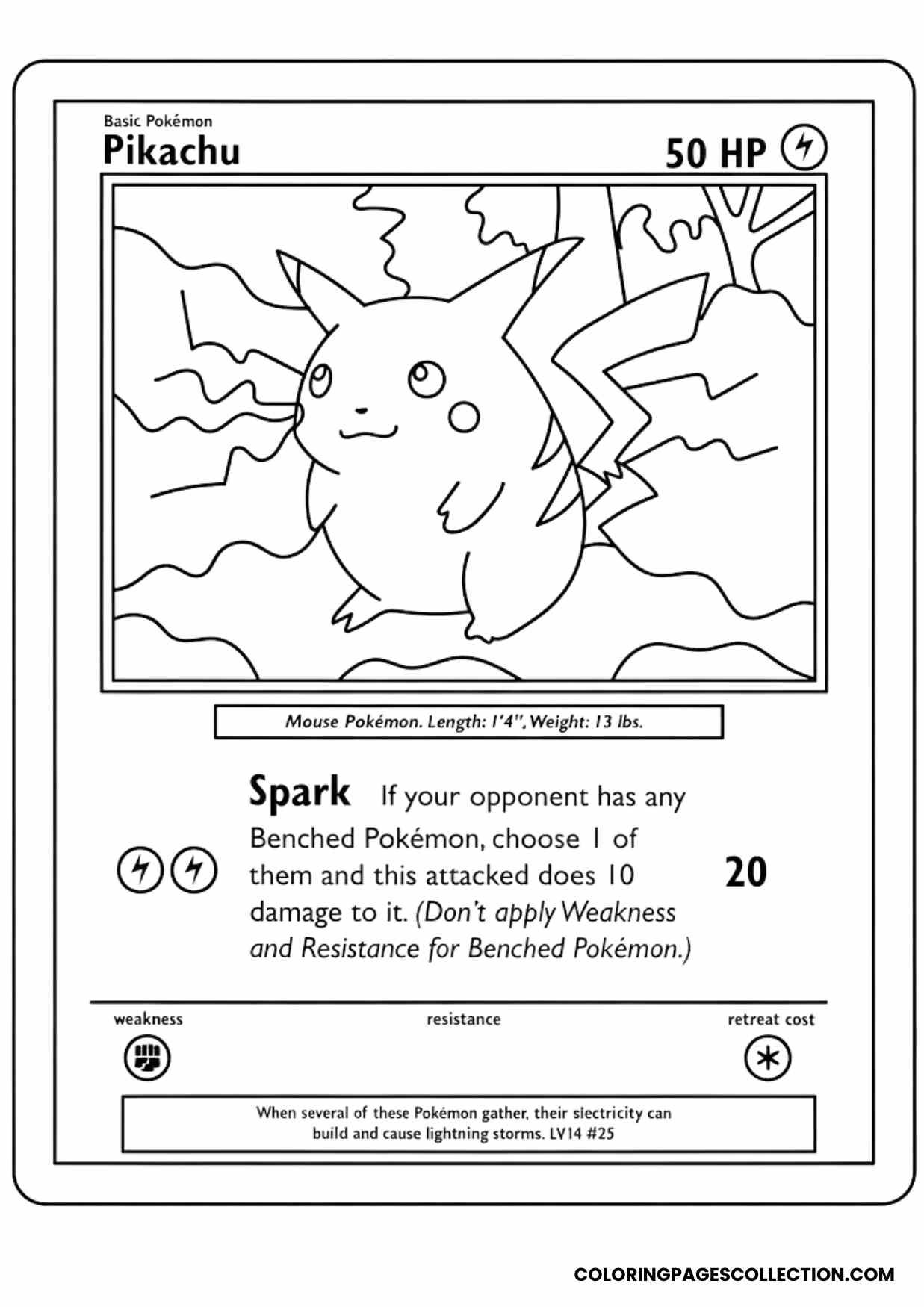 pikachu pokemon card coloring page