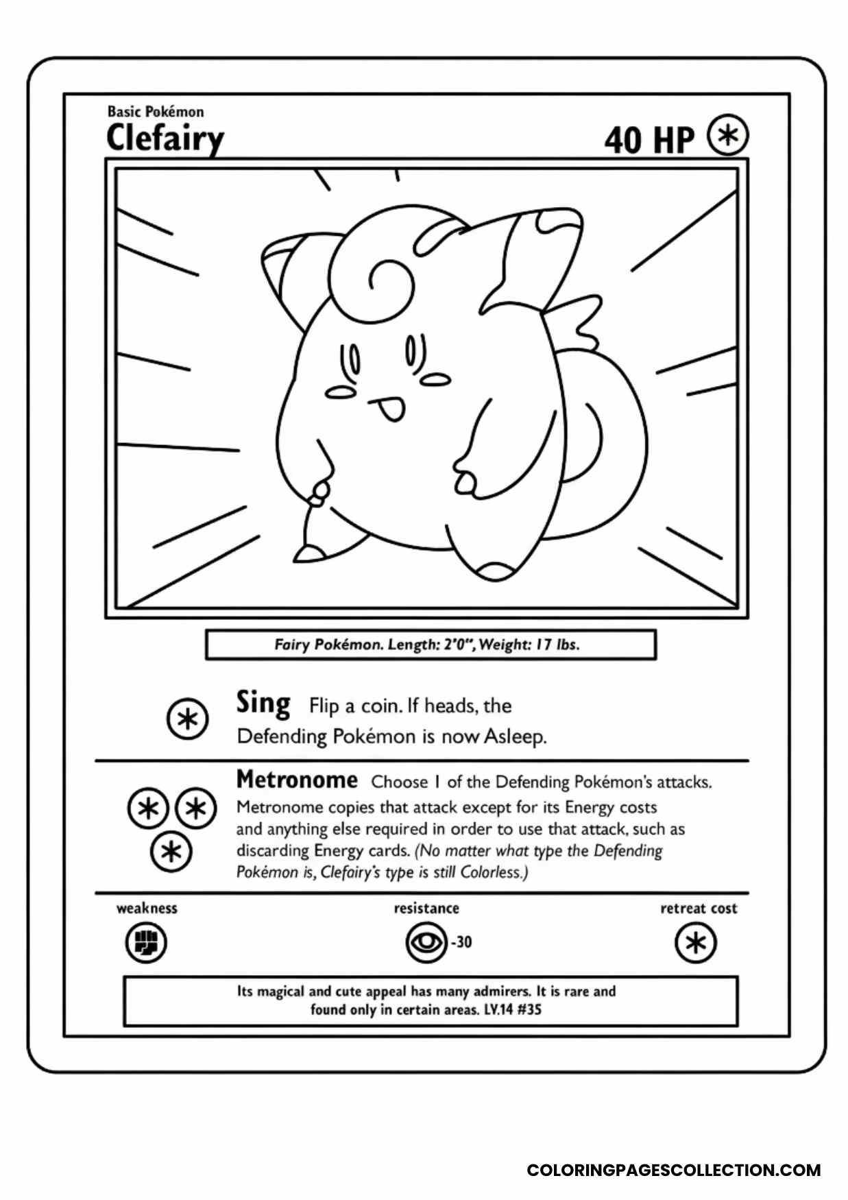clefairy pokemon card coloring page