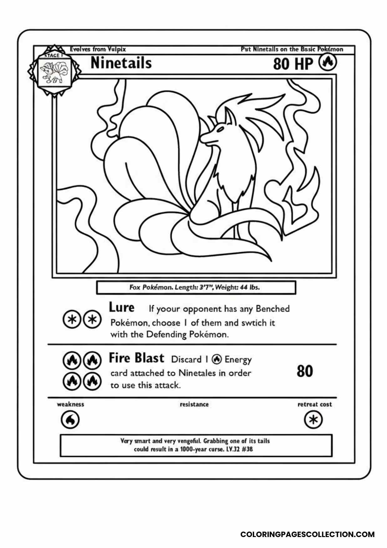 ninetails pokemon card coloring page