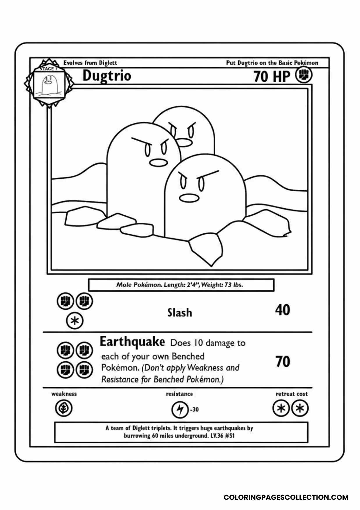 dugtrio pokemon card coloring page