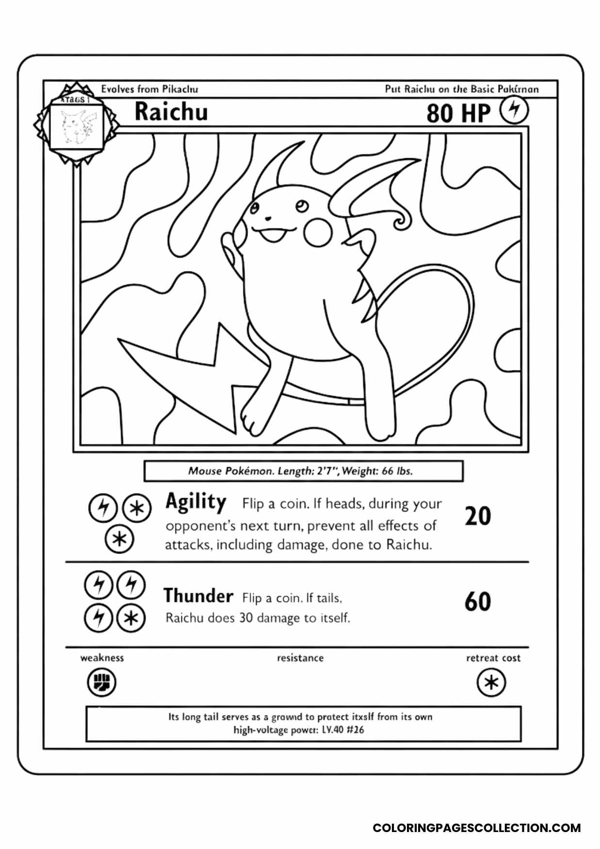 raichu pokemon card coloring page