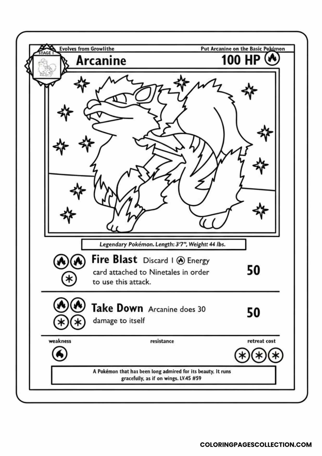 arcanine pokemon card coloring page