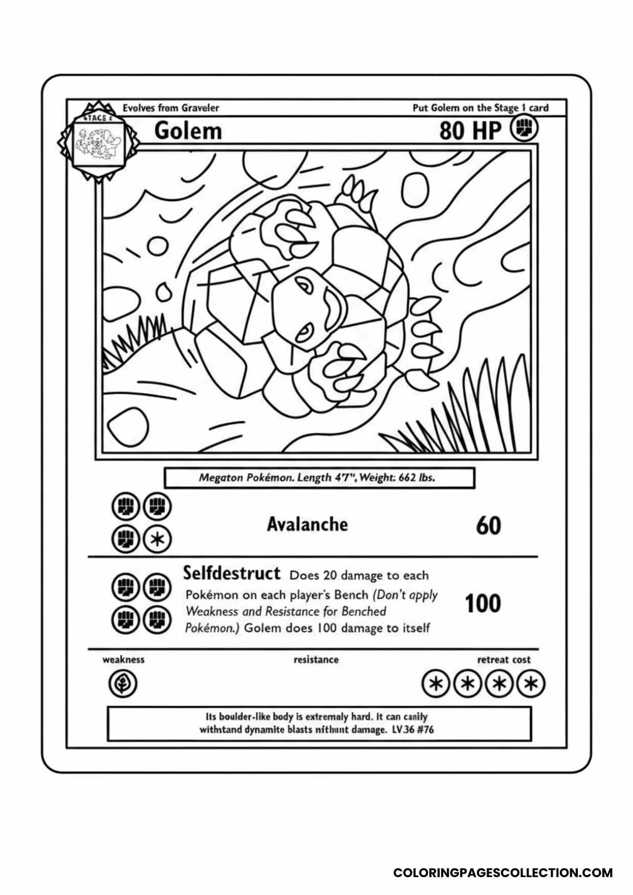 golem pokemon card coloring page