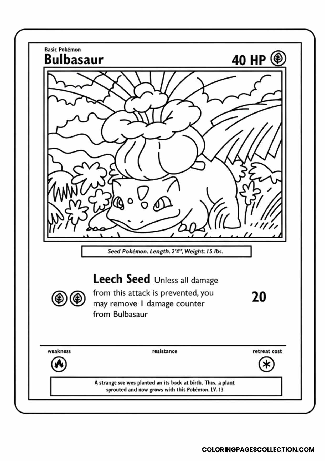 bulbasaur pokemon card coloring page