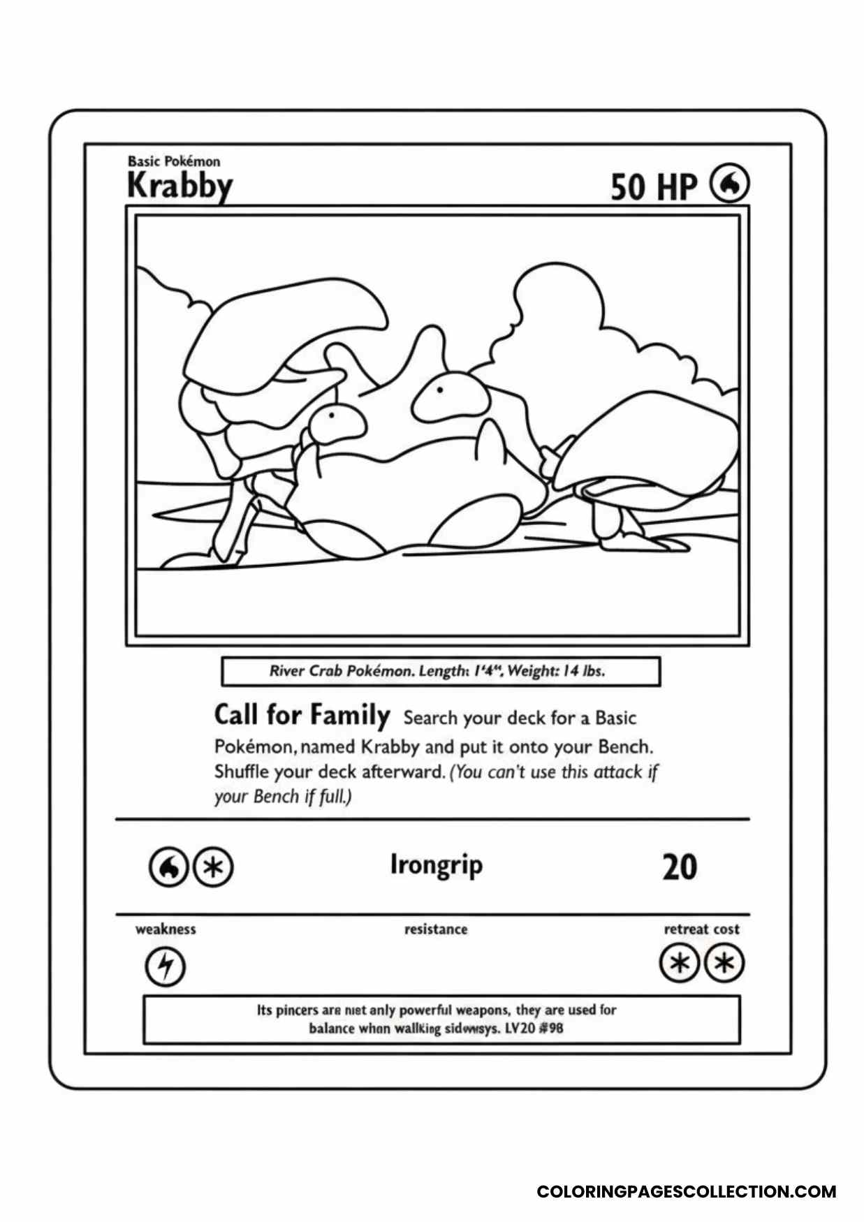 krabby pokemon card coloring page
