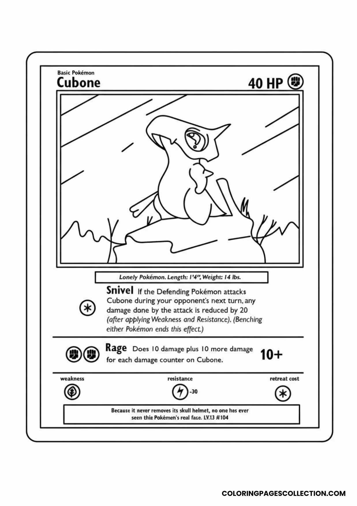 cubone pokemon card coloring page
