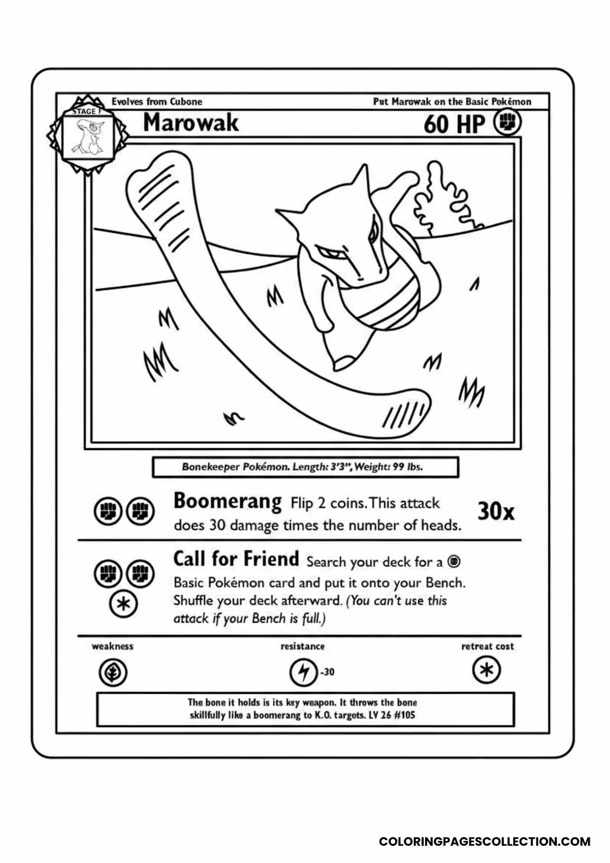 marowak pokemon card coloring page