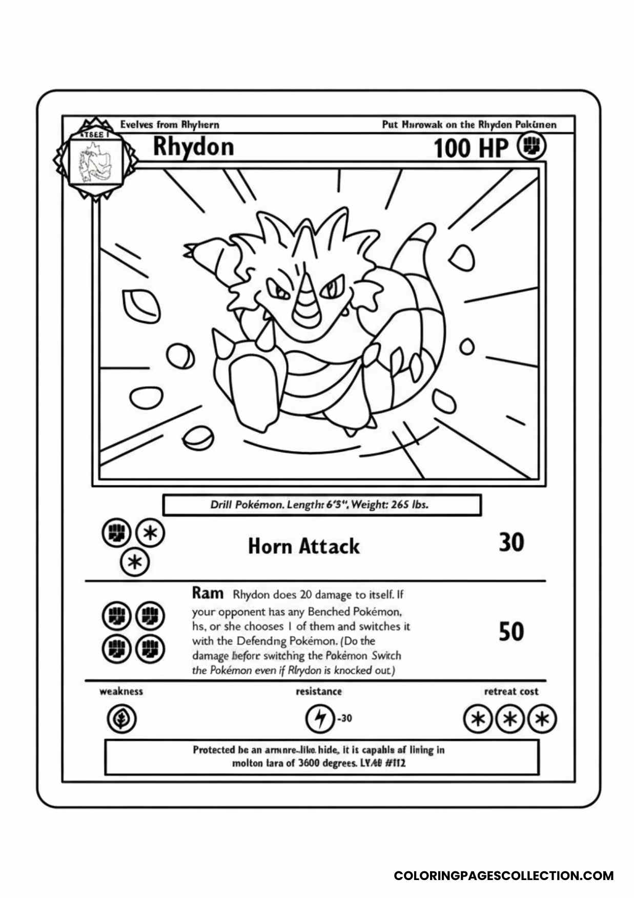 rhydon pokemon card coloring page