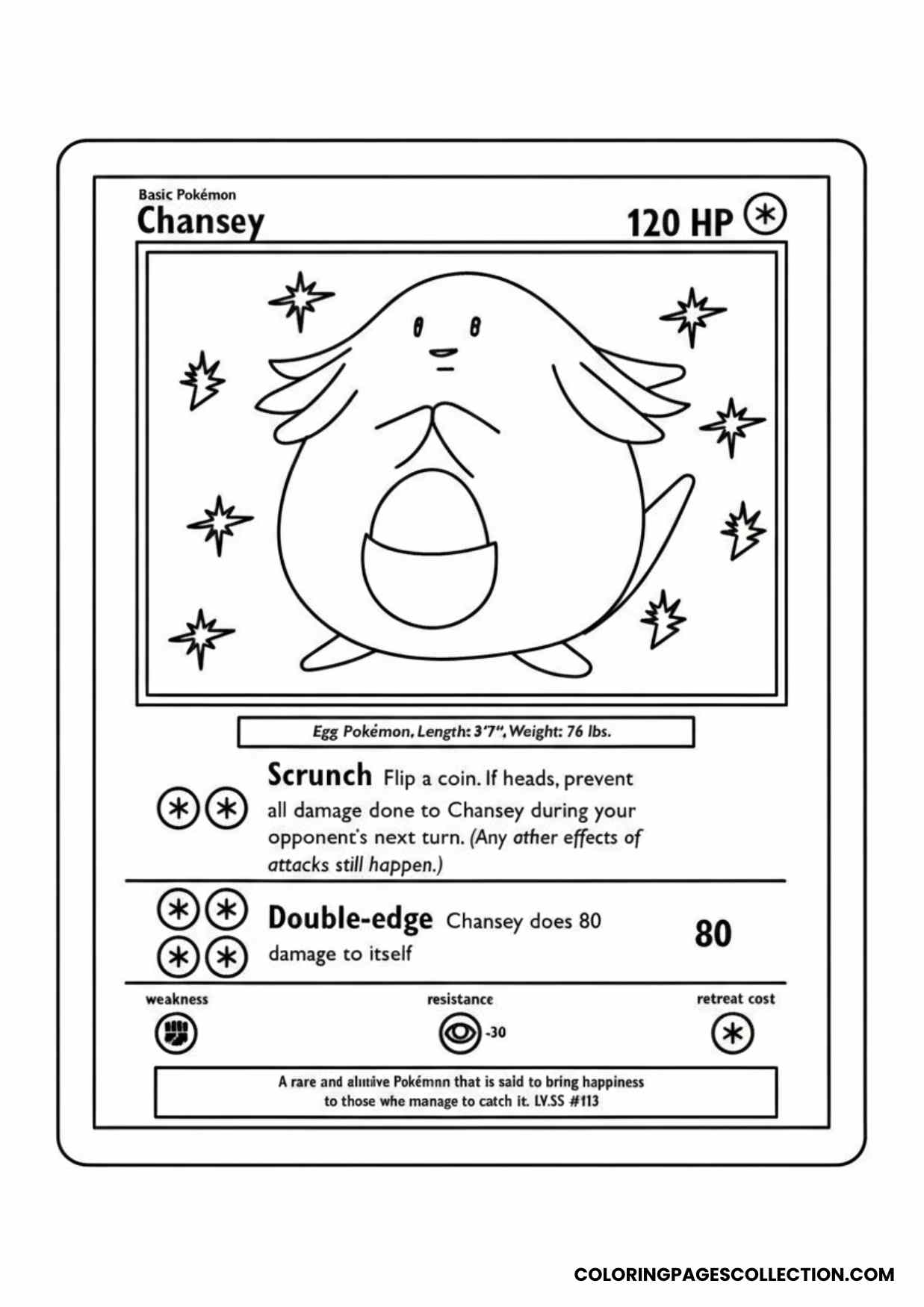 chansey pokemon card coloring page