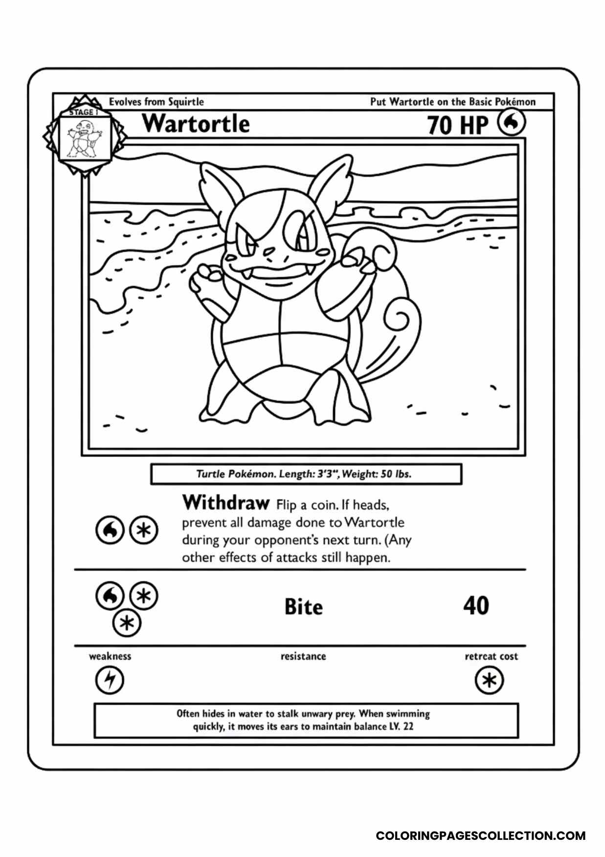 wartortle pokemon card coloring page