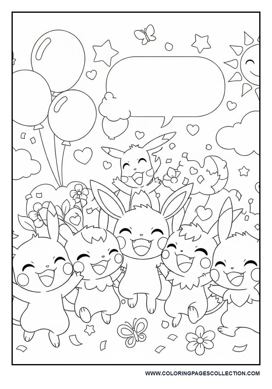 Chibi Pokémon Friends Coloring Page