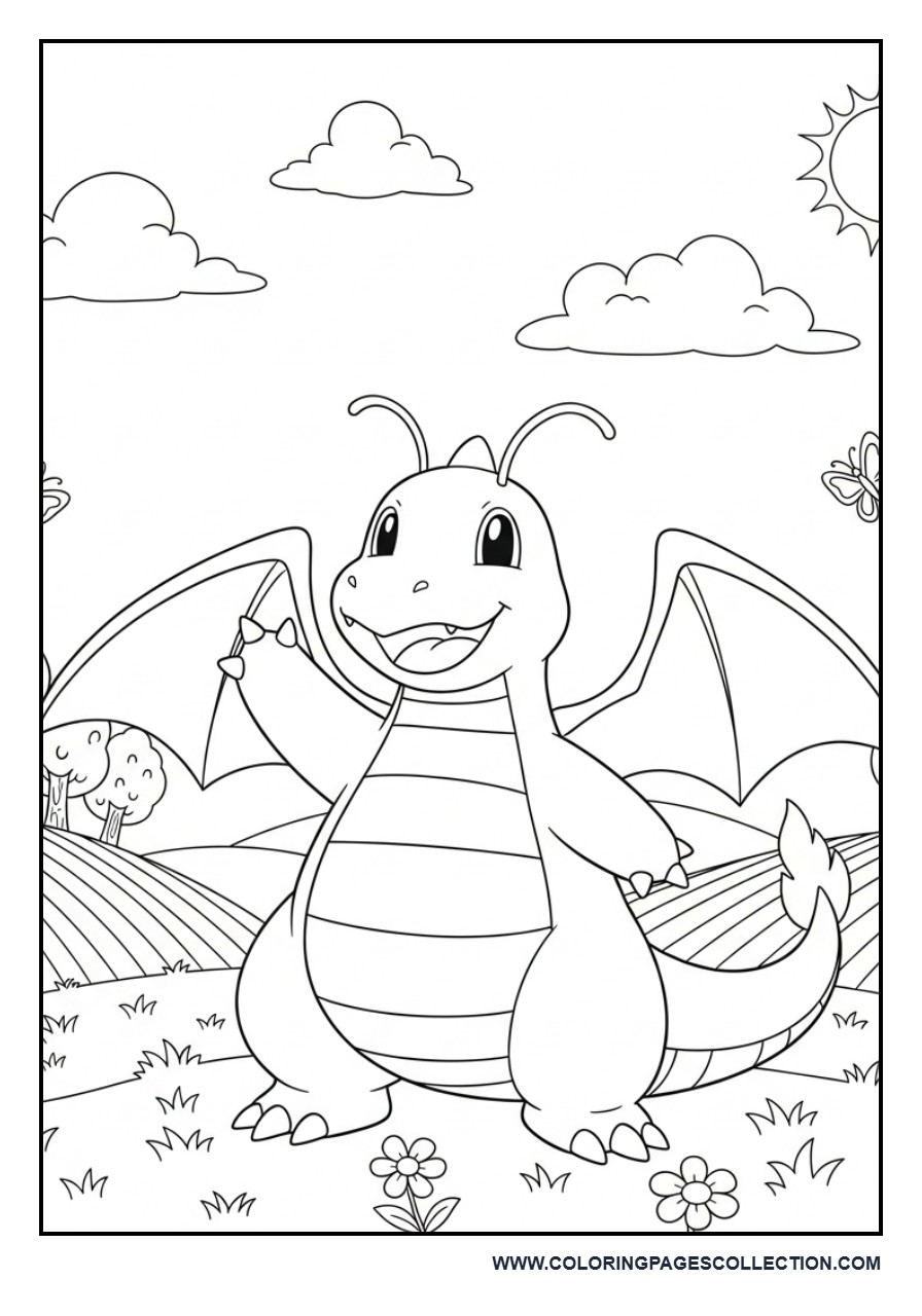Friendly Dragonite Coloring Page