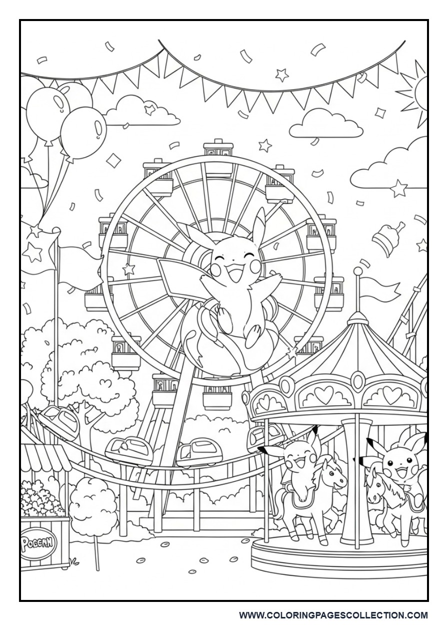 Pokémon Amusement Park Coloring Page