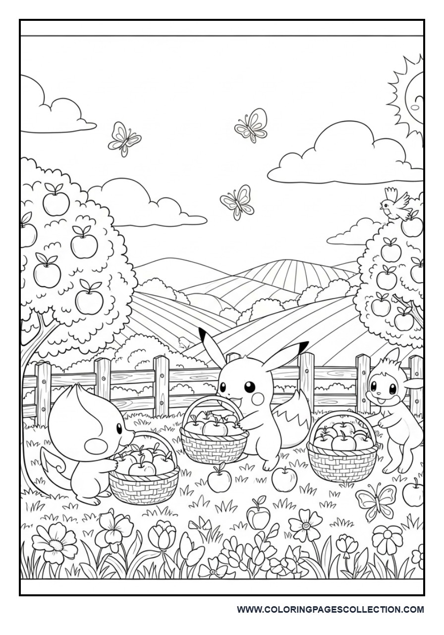 Pokémon Apple Orchard Coloring Page