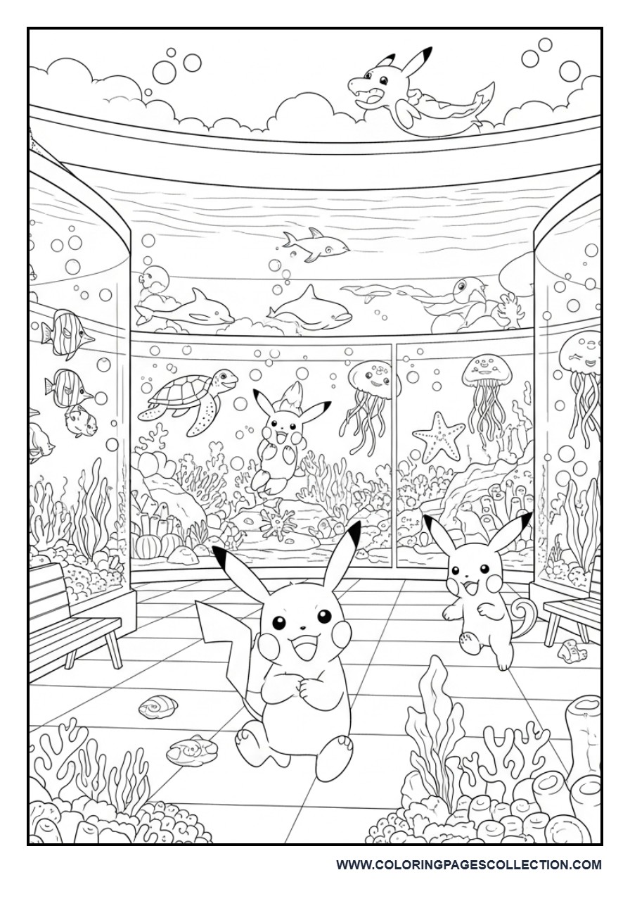 Pokémon Aquarium Visit Coloring Page