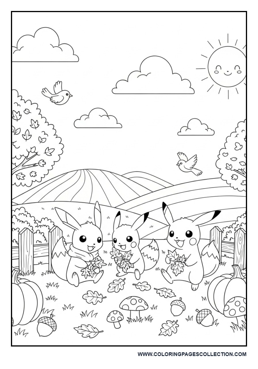 Pokémon Autumn Forest Coloring Page