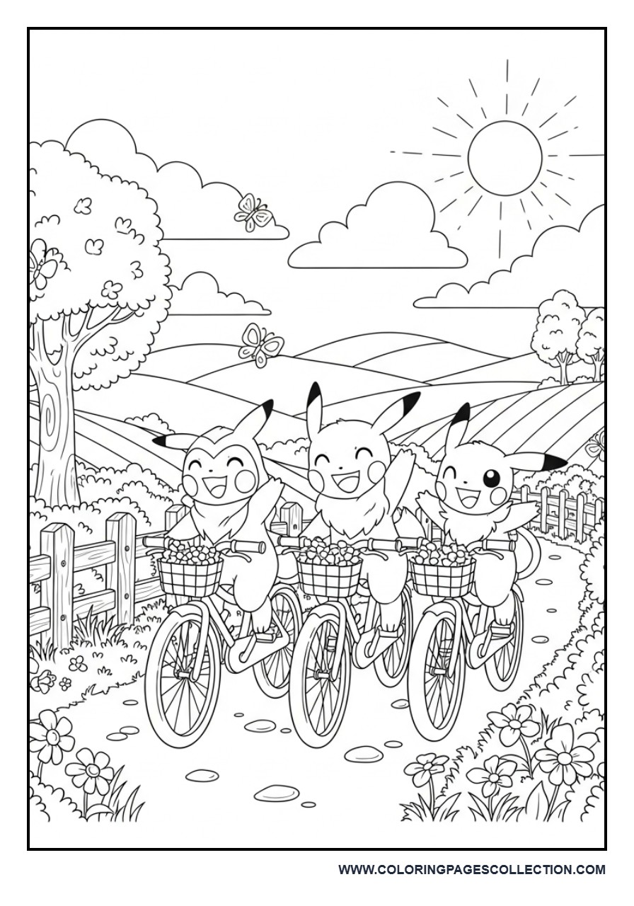 Pokémon Bicycle Ride Coloring Page