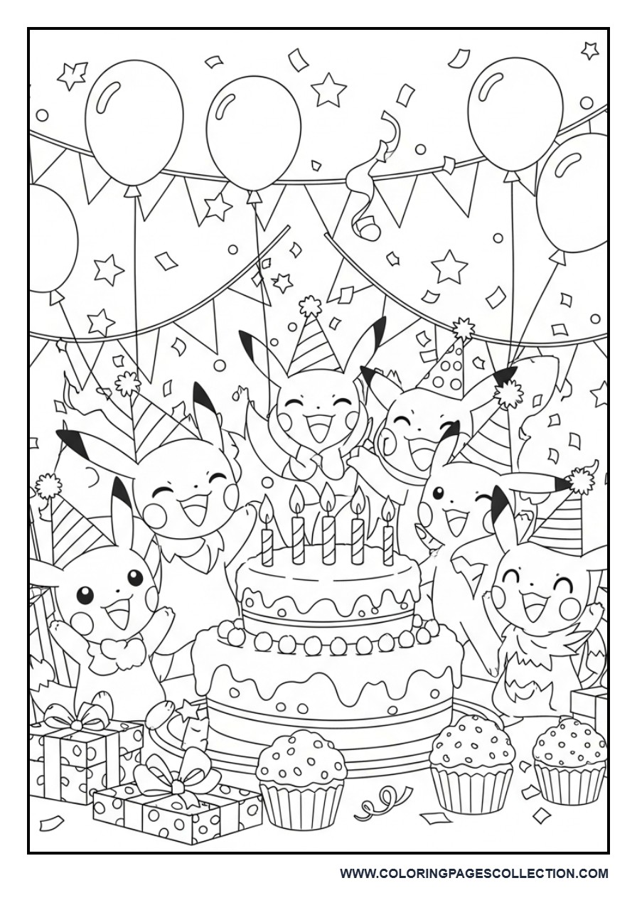 Pokémon Birthday Party Coloring Page