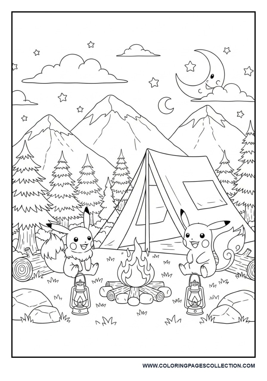 Pokémon Camping Coloring Page