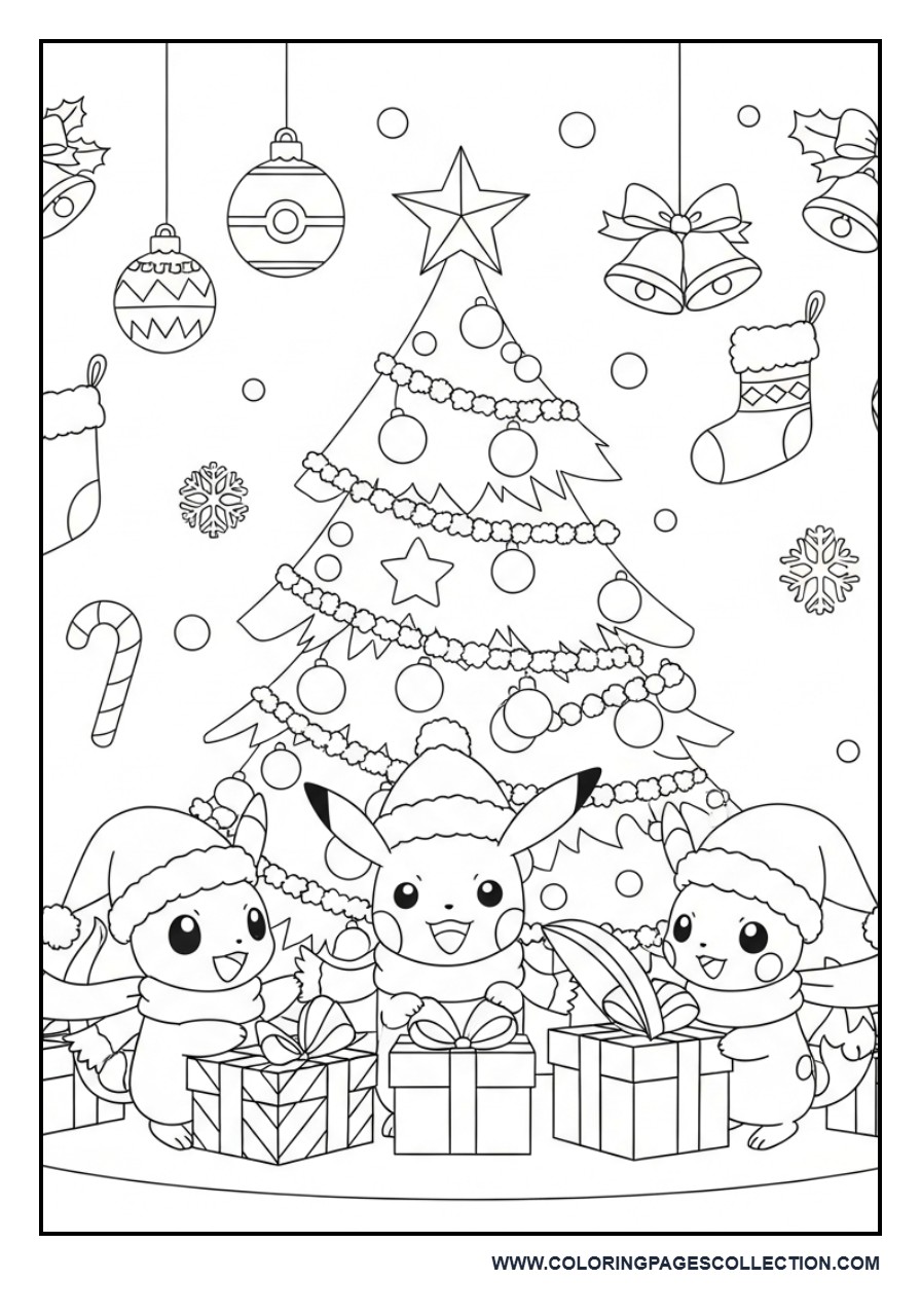 Pokémon Christmas Celebration Coloring Page