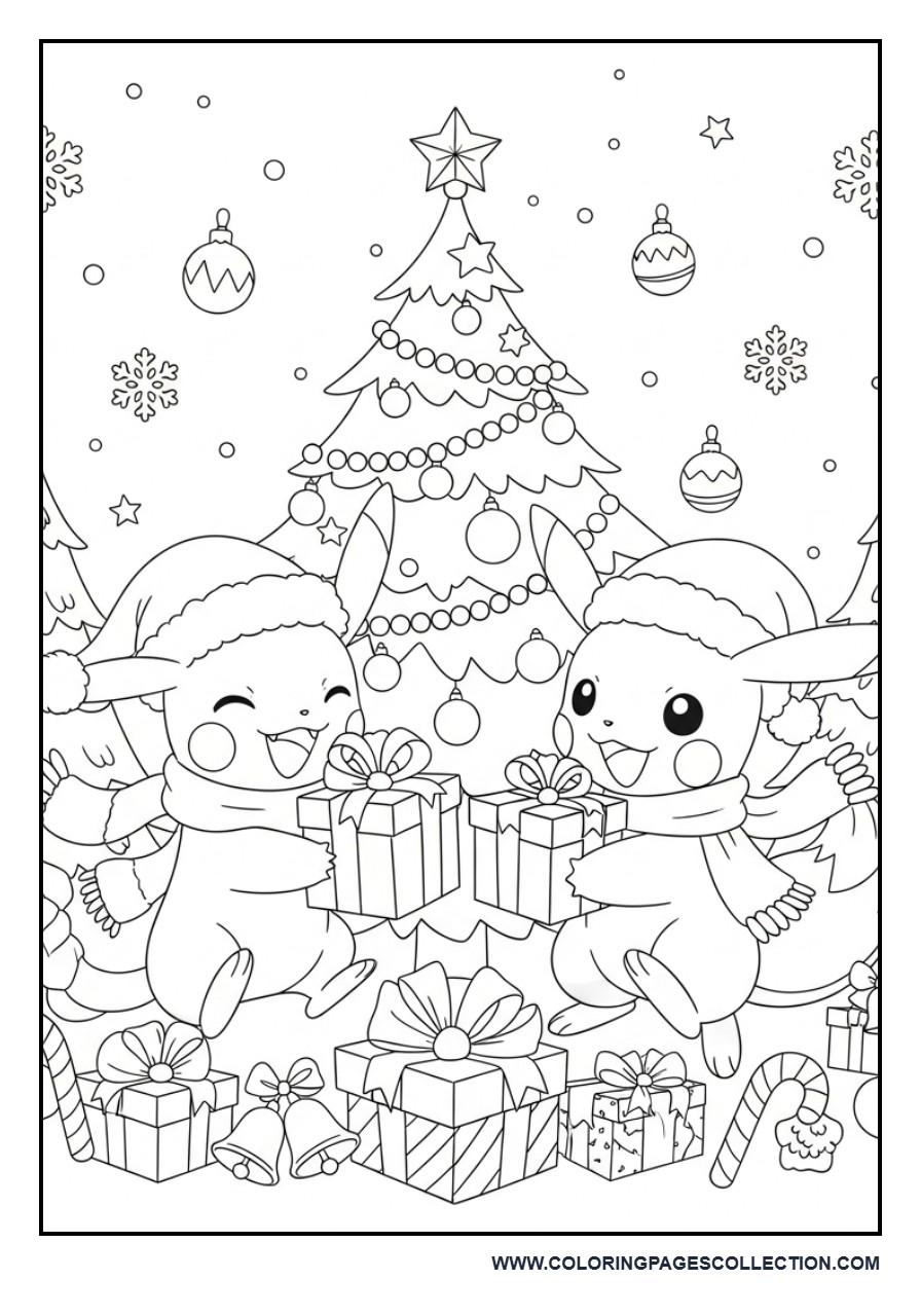 Pokémon Christmas Gift Exchange Coloring Page
