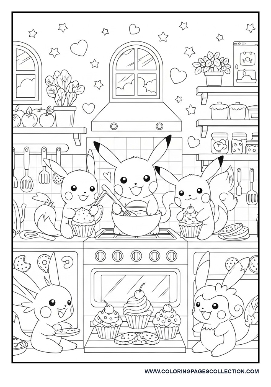 Pokémon Cooking Class Coloring Page