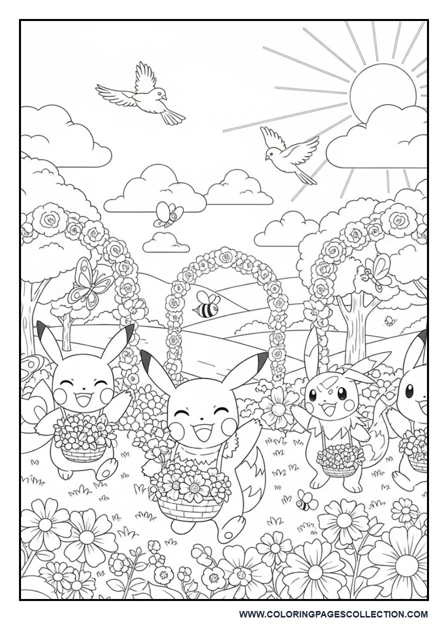Pokémon Flower Festival Coloring Page