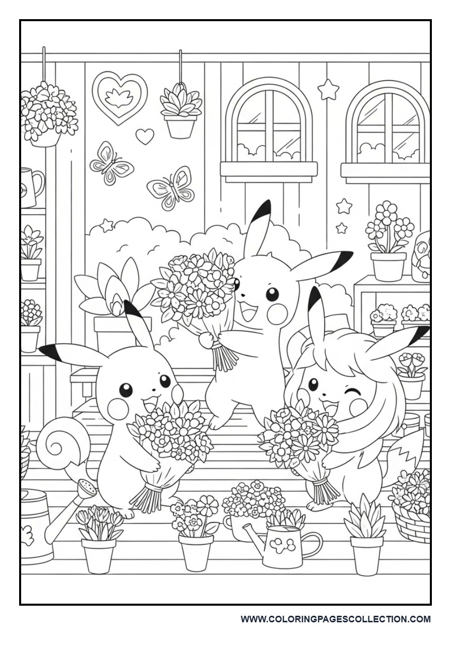Pokémon Flower Shop Coloring Page
