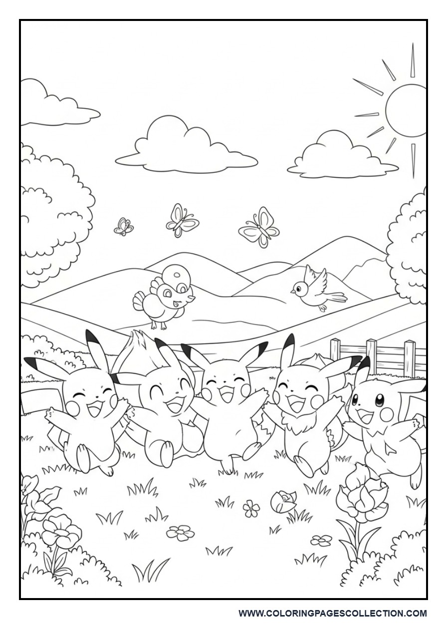 Pokémon Friends Playing Together Coloring Page